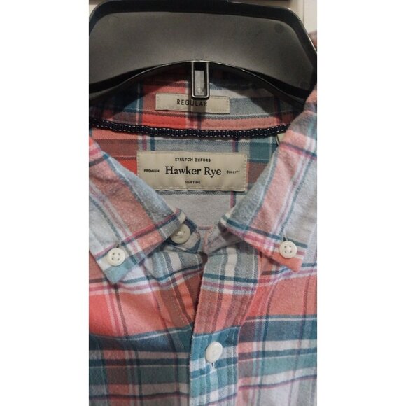 Hawker Rye Mens Stretch Oxford Plaid Button-Down Shirt L Short Regular Fit 97% C - Picture 4 of 6